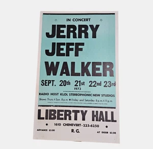 Jerry Jeff Walker 14x22 Vintage 1973 Liberty Hall Cardboard Concert Promo Poster - Picture 1 of 6