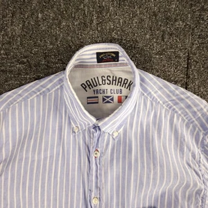 Paul & Shark Shirt Men Large Light Blue Stripe Short Sleeve Summer Shirt - Picture 1 of 9