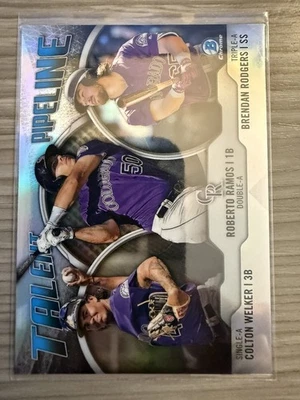 2019 Bowman - Talent Pipeline Chrome Brendan Rodgers, Colton Welker, Roberto... - Image 1 of 2