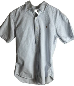 Ralph Lauren Herren Hemd Blau Nadelstreifen Kurzarm Slim Fit Medium - Bild 1 von 4