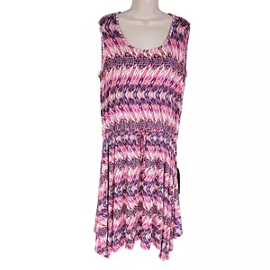 Avenue Womens Dress 14 Orange Pink Sleeveless Elastic Waist Asymmetric Hem - Picture 1 of 12