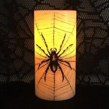 Halloween Flameless LED Candle Pillars SET OF 2 Spider Web Spooky Decoration New