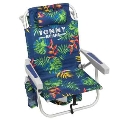 2-Pack Tommy Bahama Beach Chair Green Leaves-Reclining, Backpack Straps, Storage