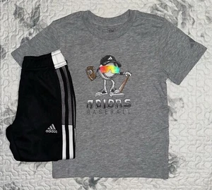 Boys Adidas Gray Baseball T-Shirt & Black/White Tiro Pants Sz/ 4 - Picture 1 of 10