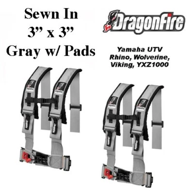 2 arnés Yamaha UTV Dragonfire estilo H 4 puntos cosidos en estilo gris 3" con almohadillas Foto 1 de 2