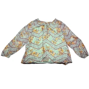 Lauren Conrad Floral Print Blouse Ruffle Neck Long Sleeve Top Size L - Picture 1 of 5