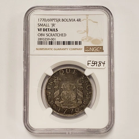 1770/69 PTS JR Bolivia 4 Reales Small JR - NGC VF Dets - Rare - SKU-F5984 Cover
