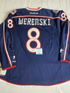ZACH WERENSKI SIGNED COLUMBUS BLUE JACKETS REEBOK JERSEY BECKETT BAS COA T40291 - Picture 1 of 5