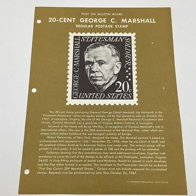 1967 20¢ George Marshall Statesman & Solider Commemorative Postage Stamp FDC Ad - Image 1 of 4