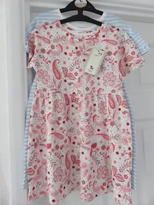 TU Girls Pink Floral unicorn & Blue Striped Summer dresses Age 2-3 BNWT - Picture 1 of 2