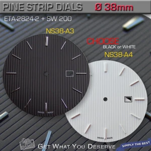 DIAL FOR MOVEMENT ETA 2824-2 + SW 200, Ø 38MM, PINESTRIPE, BLACK AND WHITE - Picture 1 of 4