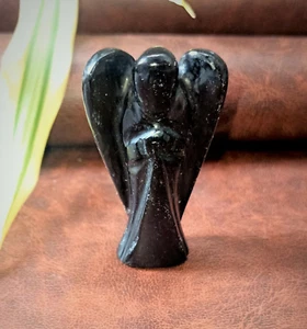Natural Black Tourmaline Angel – 2 Inch Hand Carved Guardian Angel Healing Stone - Picture 1 of 4