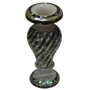 15" Handmade White Marble Inlay Flower Vase| Mother of Pearl & Paua Shell Mosai - Picture 1 of 6