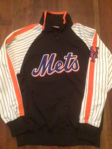 New York Mets jacket long Sleeve Mens Medium Sewn Stitches zipper front Cover