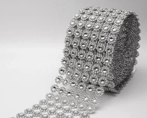 4.5" x 10 yards Flower DIAMOND MESH WRAP ROLL RHINESTONE BLING RIBBON, 24 rows!  - Picture 1 of 13