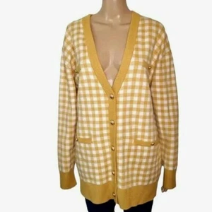 Joie Womens Sweater Size Small Dijon Mustard Gingham Check Button Up Cardigan  - Picture 1 of 7