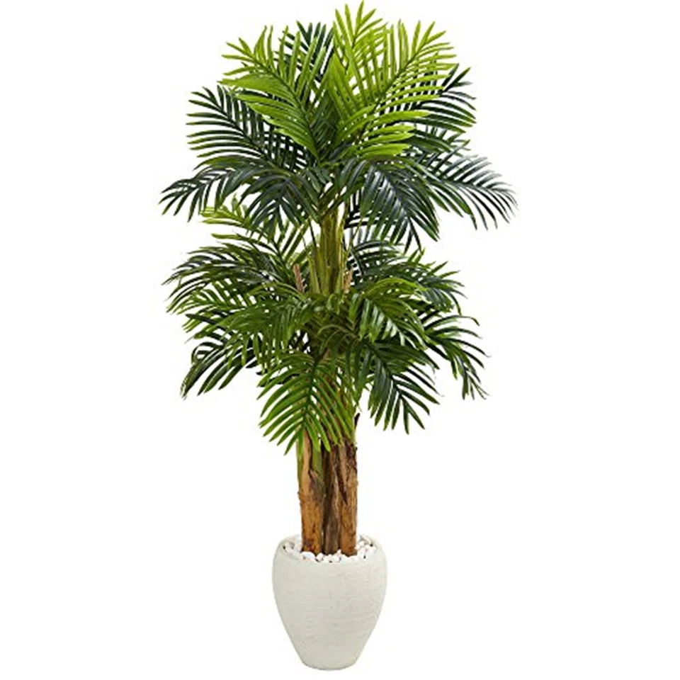 Palmera artificial triple Areca de 5,5" en maceta blanca Foto 1 de 1