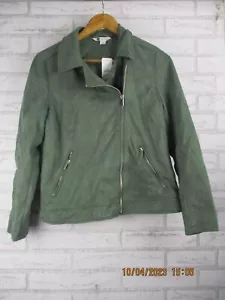 Rockmans womens jacket green suede biker long sleeve 12 bnwt - Picture 1 of 10
