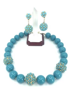 NEW EXCEPTIONAL KENNETH JAY LANE TURQUOISE BEADED NECKLACE & EARRINGS SET - Picture 1 of 7