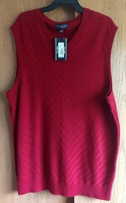 NUEVO CON ETIQUETAS $59.50 ROUNDTREE & YORKE XLT Hombres Rojo Cuello en V Sin Mangas Suéter Chaleco Algodón  Foto 1 de 4