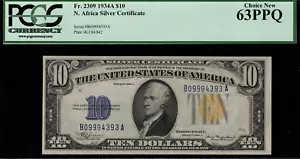 1934A $10 North Africa WWII Emergency Issue FR-2309 - PCGS 63PPQ - Picture 1 of 2