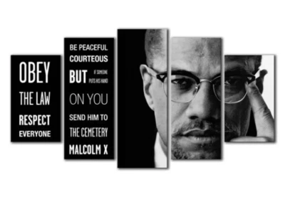 Malcom X Quote 5 Piezas Panel Lienzo Arte de Pared Impresión Foto Decoración Foto 1 de 2