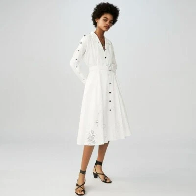 MAJE Renaline 白色衬衫裙女式 1 码(小号)腰带扣前连衣裙全新带标签 — 第 1/4 张图片