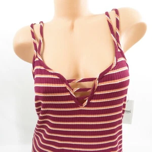 Jenni Jennifer Moore Damen XS Leiter-Front Negligee Nachthemd Pflaume Wein Streifen - Bild 1 von 10