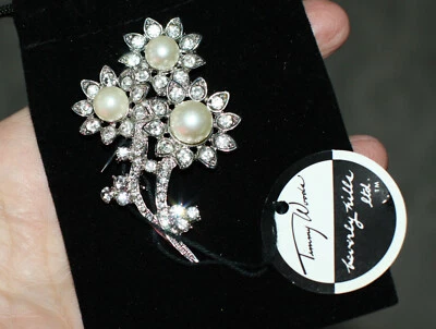 TIMMY WOODS BROCHE ALFILER COLGANTE FLORES MARGARITAS PLATA NUEVO CON ETIQUETAS PERLAS CRISTALES Foto 1 de 4