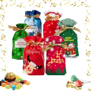 Christmas Candy Treat Bags, Fyvadio 54 Pcs Goodies Plastic Drawstring Gift Ba... - Picture 1 of 12
