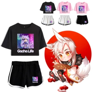 Gacha_Life T-shirt Women Girls Casual Short Sleeve Cropped T-Shirt and Shorts - Picture 1 of 14