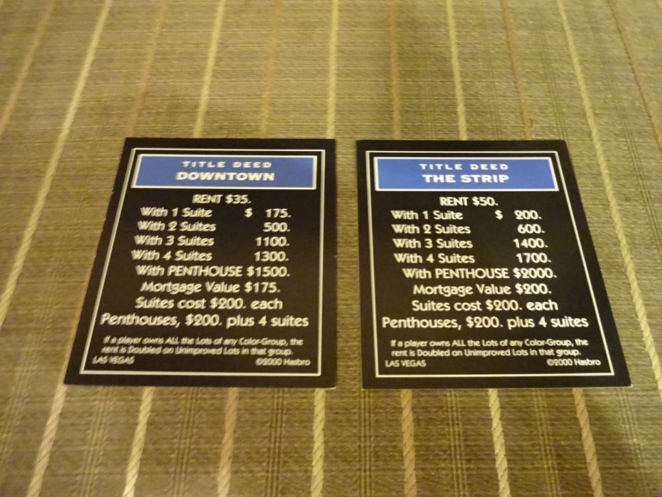  Las Vegas Monopoly 2000 cartas de escritura juego repuestos Foto 1 de 1