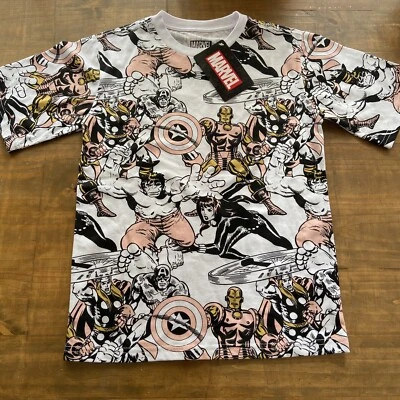 Marvel Classic Avengers All Over Graphic Print Short Sleeve T-Shirt-S (10)-NWT - Image 1 of 4
