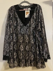 Kathy Ireland Plus Size 3X Women’s Top Silver Lace & Black Never Worn With Tags - Picture 1 of 22