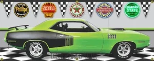 1971 Hemi Plymouth Green Cuda (89) 13oz Vinyl Banner.  Two Sizes Available - Picture 1 of 1