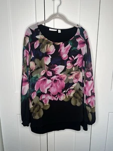 Susan Graver NWT Long Sleeve Semi Sheer Pink Floral Blouse women's plus size 3X - Picture 1 of 8