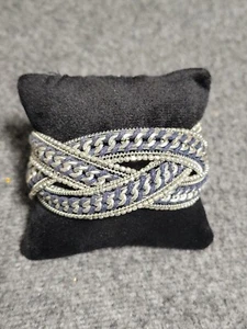 UNBRANDED Silver Chain Navy Blue Triple Strand Bracelet/Cuff - Picture 1 of 3