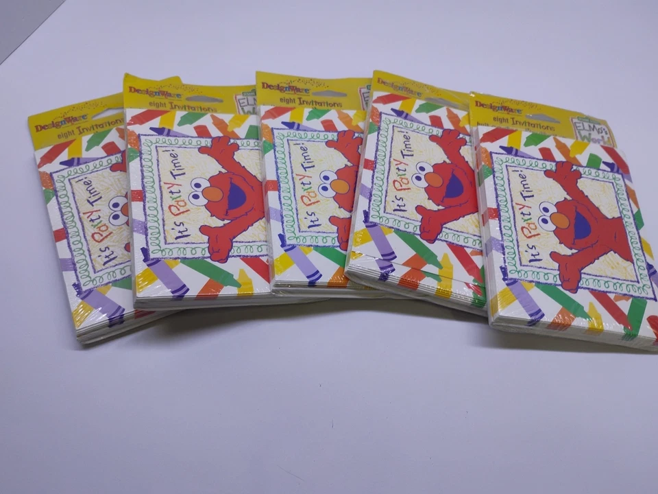ELMO вечеринки приглашения и спасибо карты каждая упаковка 8 карт и конвертов лот из 5 - Изображение 1 из 3