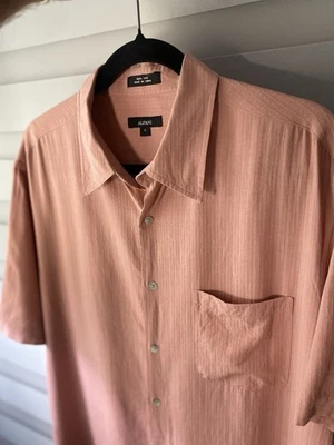 Alfani Men's (L) 100% Silk Short Sleeve Peach Button-Up Shirt - Image 1 of 4
