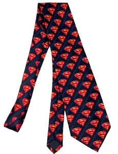 Vintage Y2K Superman Logo Necktie Navy Blue Comics Polyester 58" Long Neck Tie - Picture 1 of 4