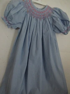 Vestido P77 Niñas Talla 4T Calado a Mano Azul Blanco Rayas Remember Nguyen - Imagen 1 de 6