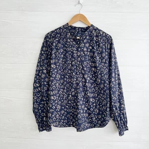 Gap - Navy blue beige partial button cotton top, L - Picture 1 of 5