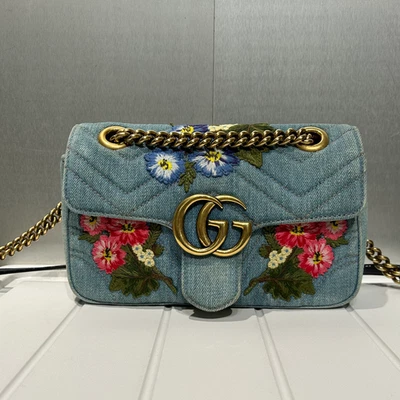 Gucci GG Marmont Flap Bag Denim Matelasse with Applique - Image 1 of 4