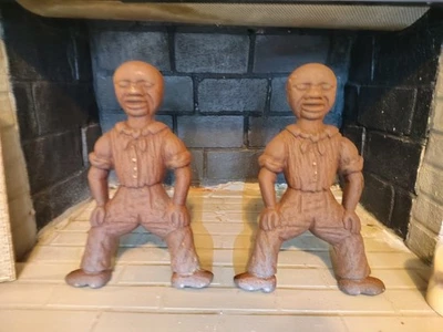 Antique  Black Cast Iron Figural Andirons Dogs Fireplace c1880s Vintage 18"X12"  - Image 1 of 4