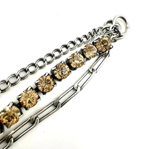 Champagne Rhinestone Link Bracelet 3 Chains Silver tone retro Cocktail Jewelry - Picture 1 of 9