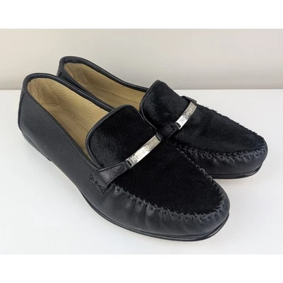 Vintage YSL Yves Saint Laurent Leather Loafers w/ Calf Hair Black 10 - Image 1 of 4