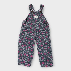 Vintage OshKosh Baby Girls Classic Floral Overalls Gray Pink Corduroy Size 12 Mo - Picture 1 of 7