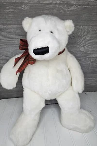 Gund Klondike Jr. White Polar Bear Plush Teddy Stuffed Animal Toy with Plaid Bow - Picture 1 of 9