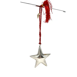 Crate & Barrel Silver Tone Star Puffed Ornament Red Tassel 405-914 Read* - Picture 1 of 9