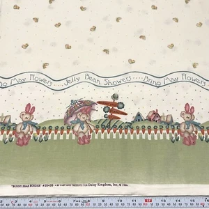 Vintage 1996 Daisy Kingdom Bunny Bear Border Green Cream Cotton Fabric 3 yards - Picture 1 of 5